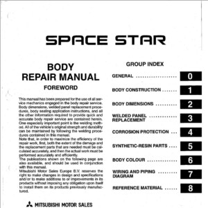 Mitsubishi Space Star 1999 Body Repair Manual