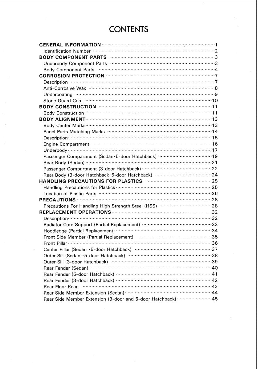 Nissan N15 Almera Body Repair Manual