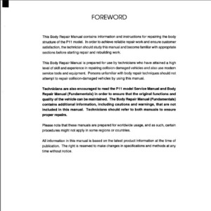 Nissan P11 Sedan Hatchback Body Repair Manual