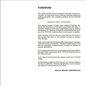 Toyota Avalon 2001 Body Repair Manual