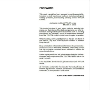 Toyota Camry 2002 - 2006 Body Repair Manual