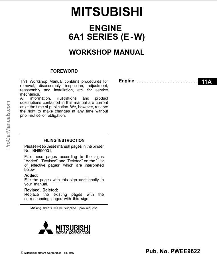 Mitsubishi 6A1 Engine Service Manual Repair