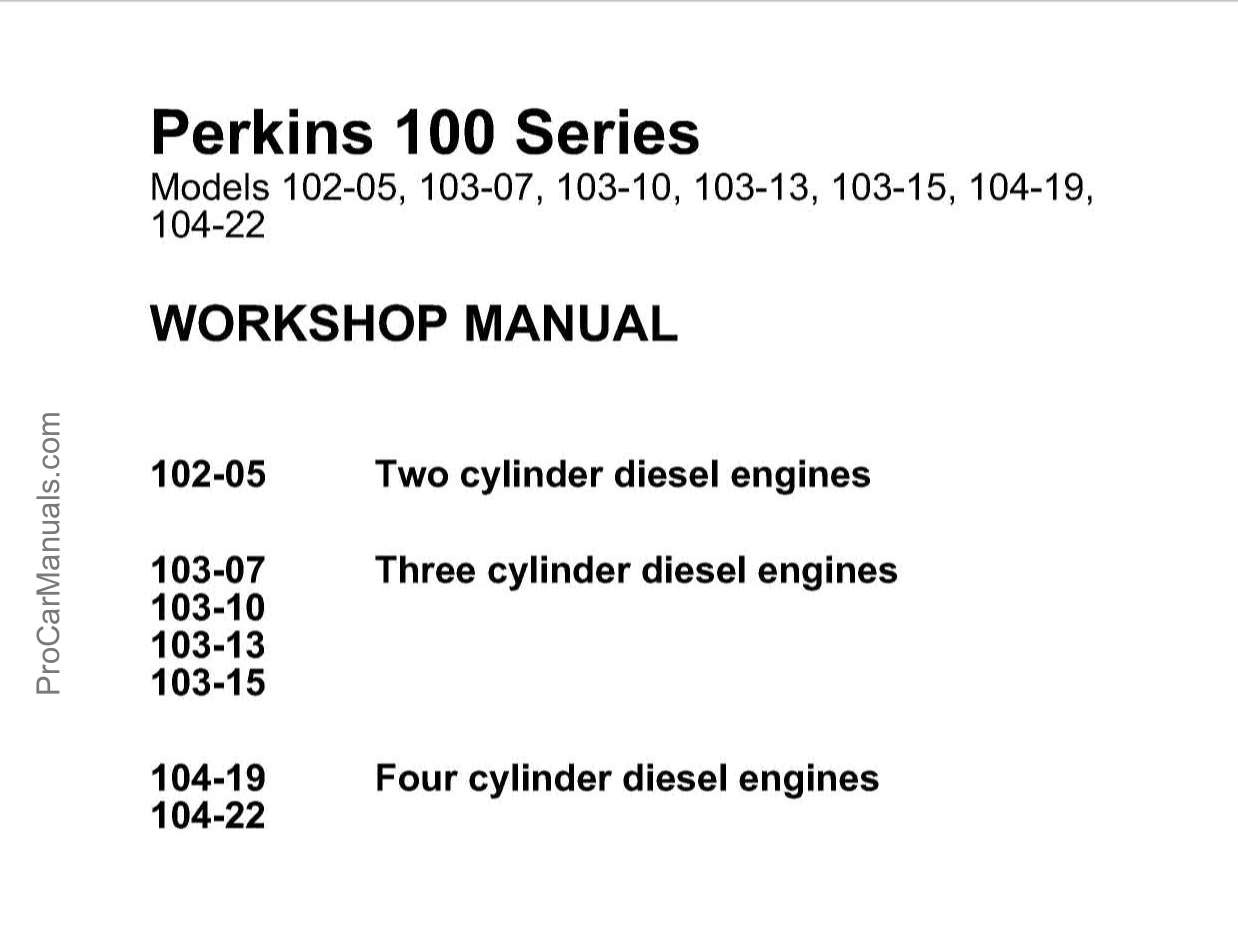 Perkins 100 series Engine Workshop Manual