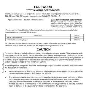Toyota 1ZZ-FE, 3ZZ-FE Engine Repair Manual (RM923E)