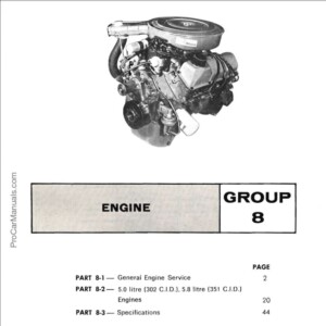 Ford 5.0 litre (302 C.l D ). 5.8 litre (351 C.I.D) Engines Repair Manual