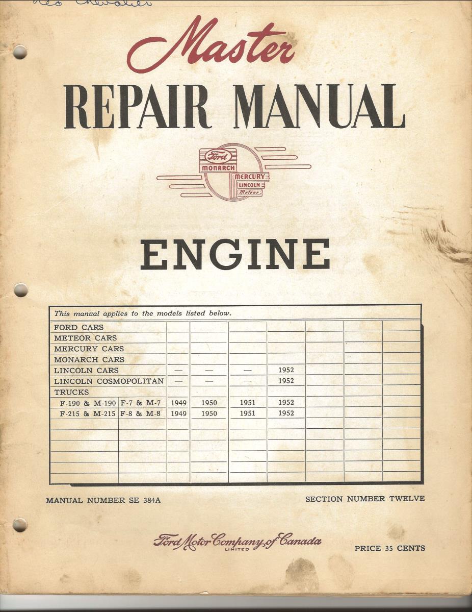 Ford Engines 1949 - 1952 Master Repair Manual Engine