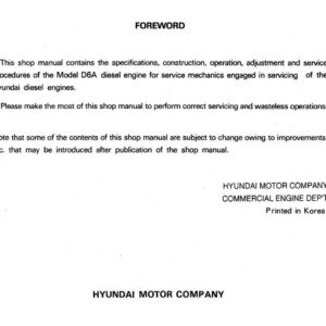 Hyundai Diesel Engine D6A Shop Manual