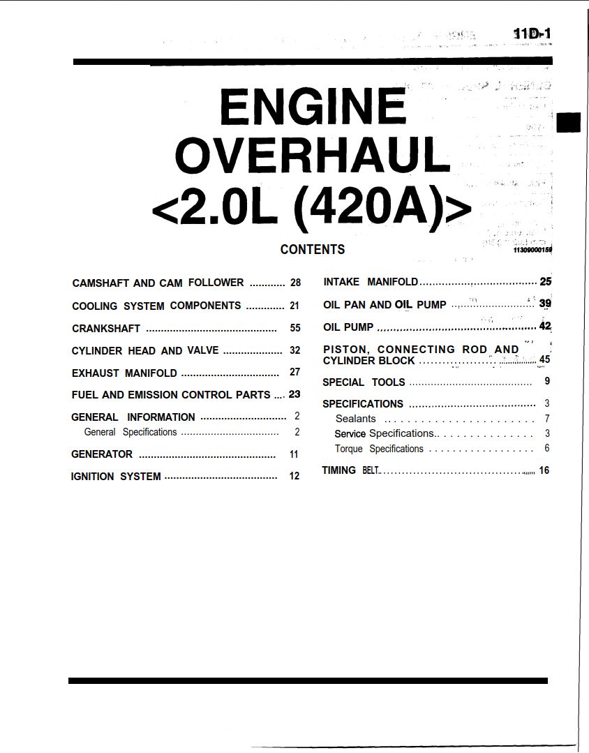 Mitsubishi 420A Engines Repair Manual