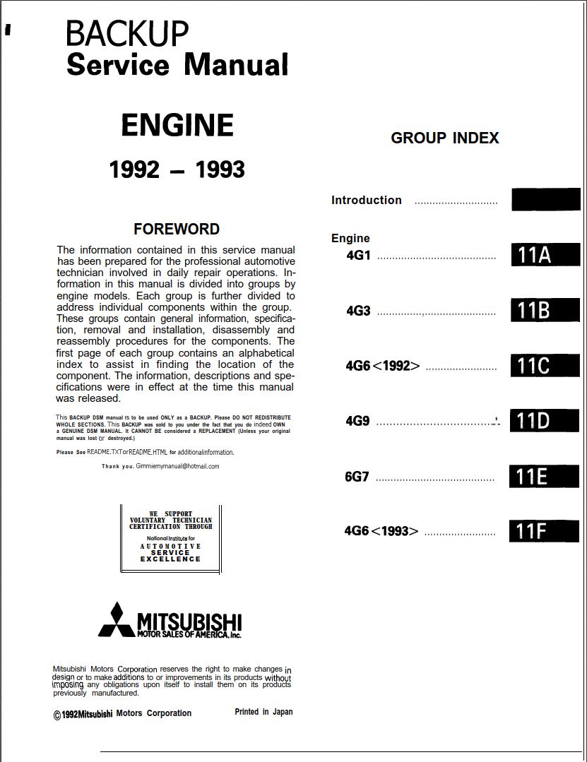 Mitsubishi 4G1 4G3 4G6 4G9 6G7 Engines Repair Manual