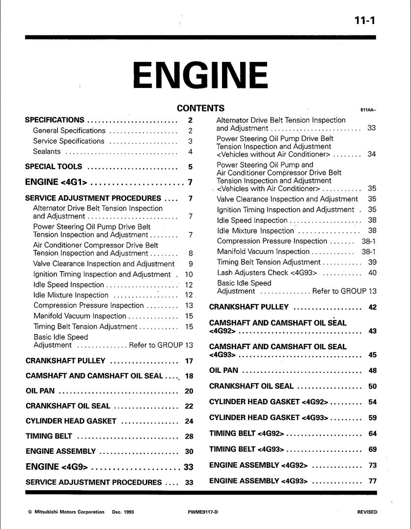 Mitsubishi 4G1 4G9 Engine workshop manual