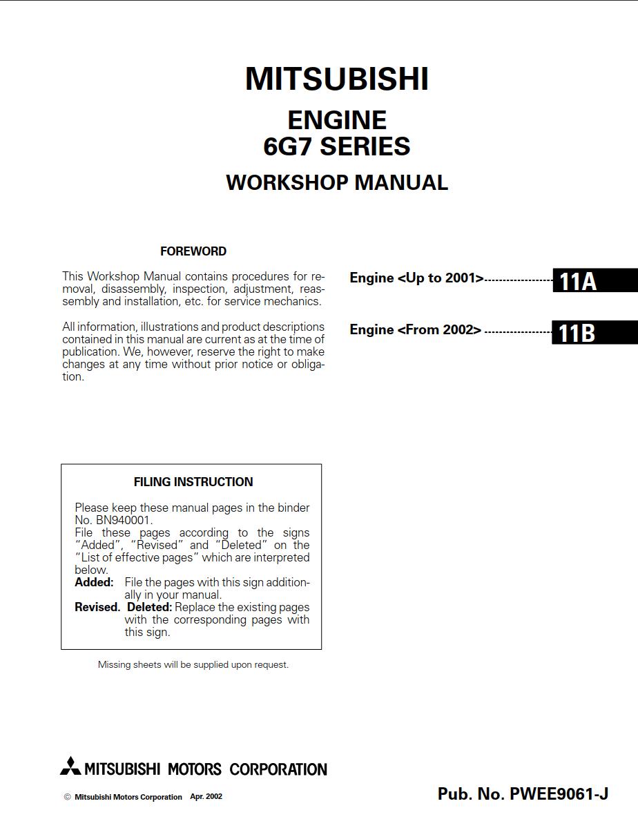 Mitsubishi 6G7 Engines Repair Manual - PDF for FREE