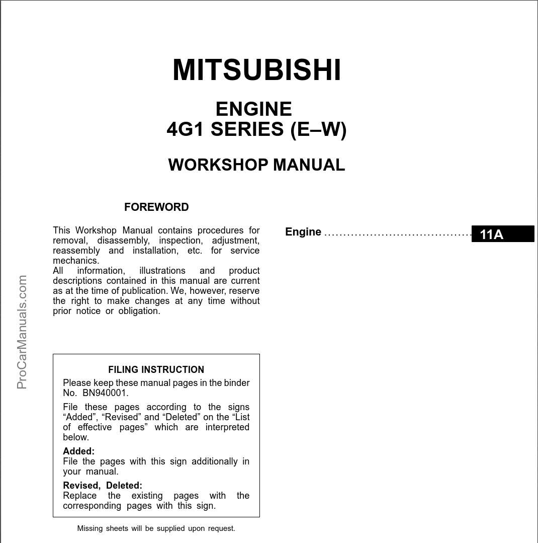 PDF ONLINE - Mitsubishi Engine 4G1(E-W) Series Workshop Manual - PDF ...