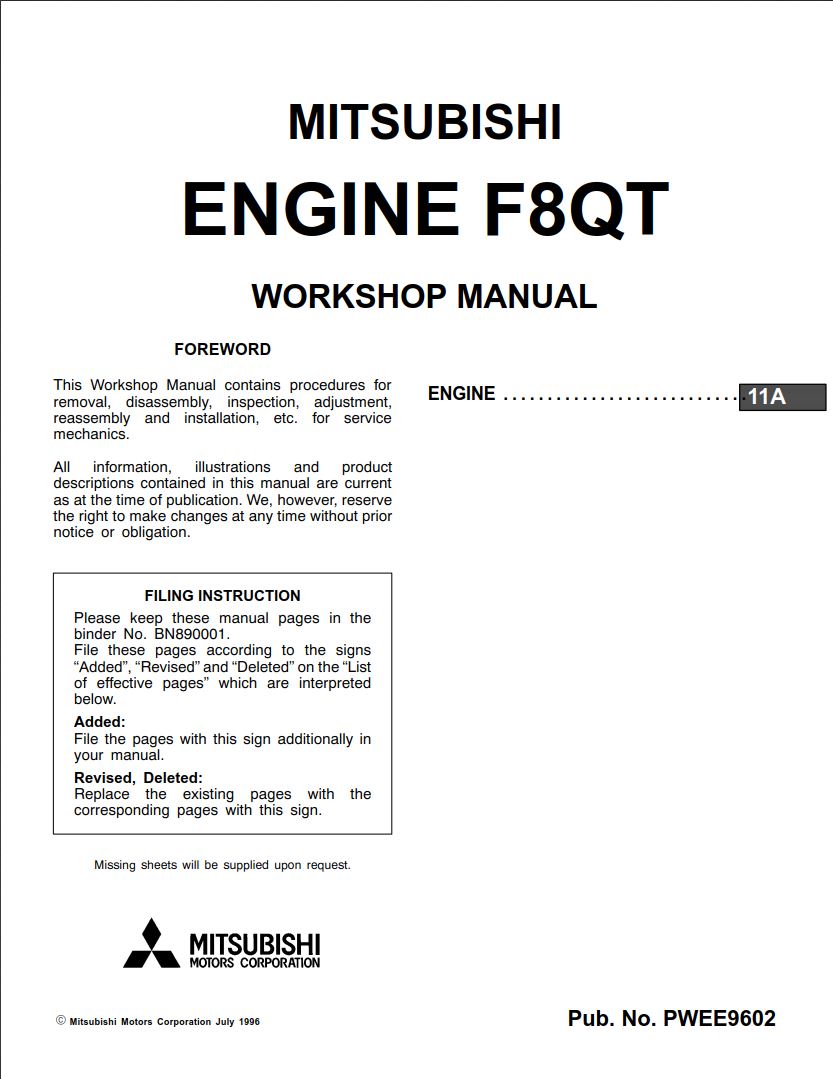 Mitsubishi F8QT Engines Service Repair Manual