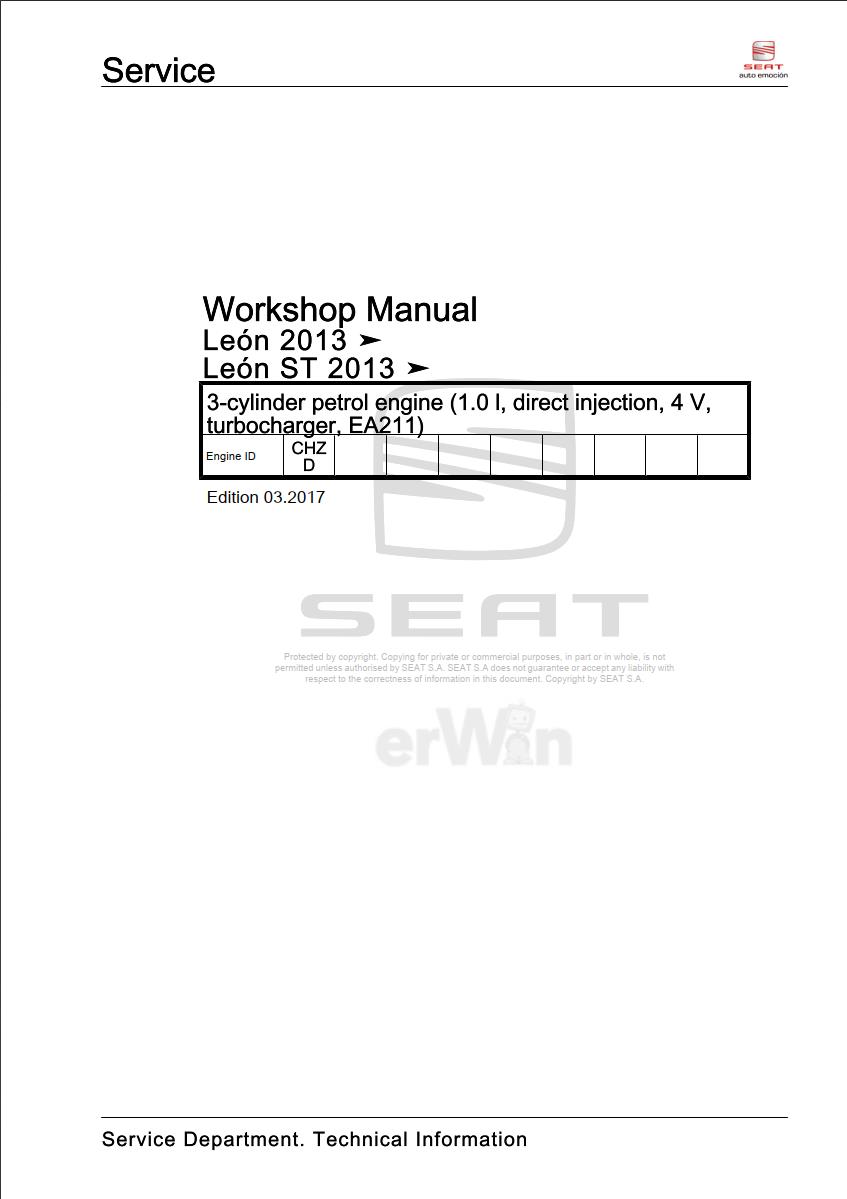 Seat 3-cylinder petrol engine 1.0L, direct injection, 4 V, turbocharger, EA211