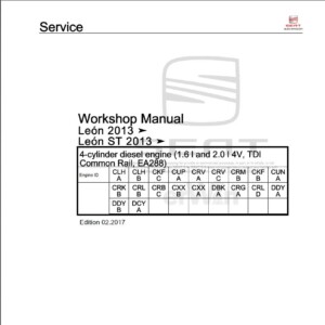 Seat 4-cylinder diesel engine 1.6L and 2.0L 4V, TDI Common Rail, EA288 Workshop Manual