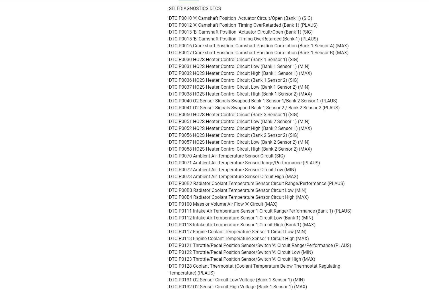 128i, 328i, 328xi, 525i, 528i, 528xi, 530i, 530xi, x3, x5, z4 bmw diagnostic trouble code (dtc) list