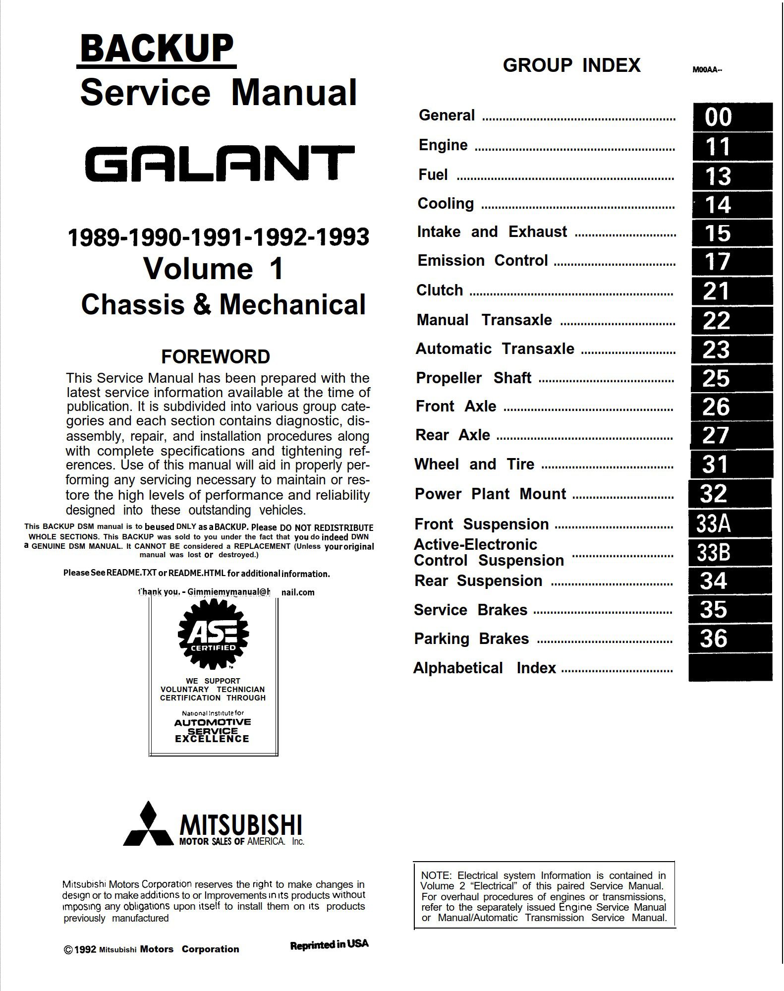 Mitsubishi Galant 1989 - 1993 Service Repair Manual part1