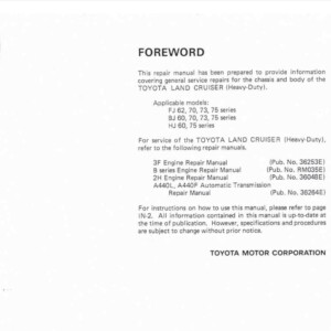 TOYOTA LAND CRUISER FJ62 FJ70 FJ73 FJ75 BJ HJ60 Repair Manual