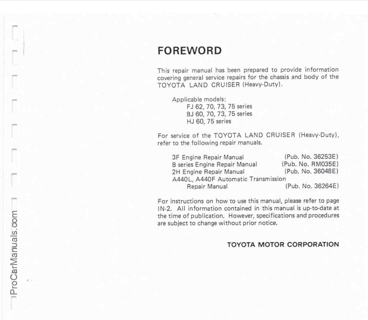 TOYOTA LAND CRUISER FJ62 FJ70 FJ73 FJ75 BJ HJ60 Repair Manual – PDF