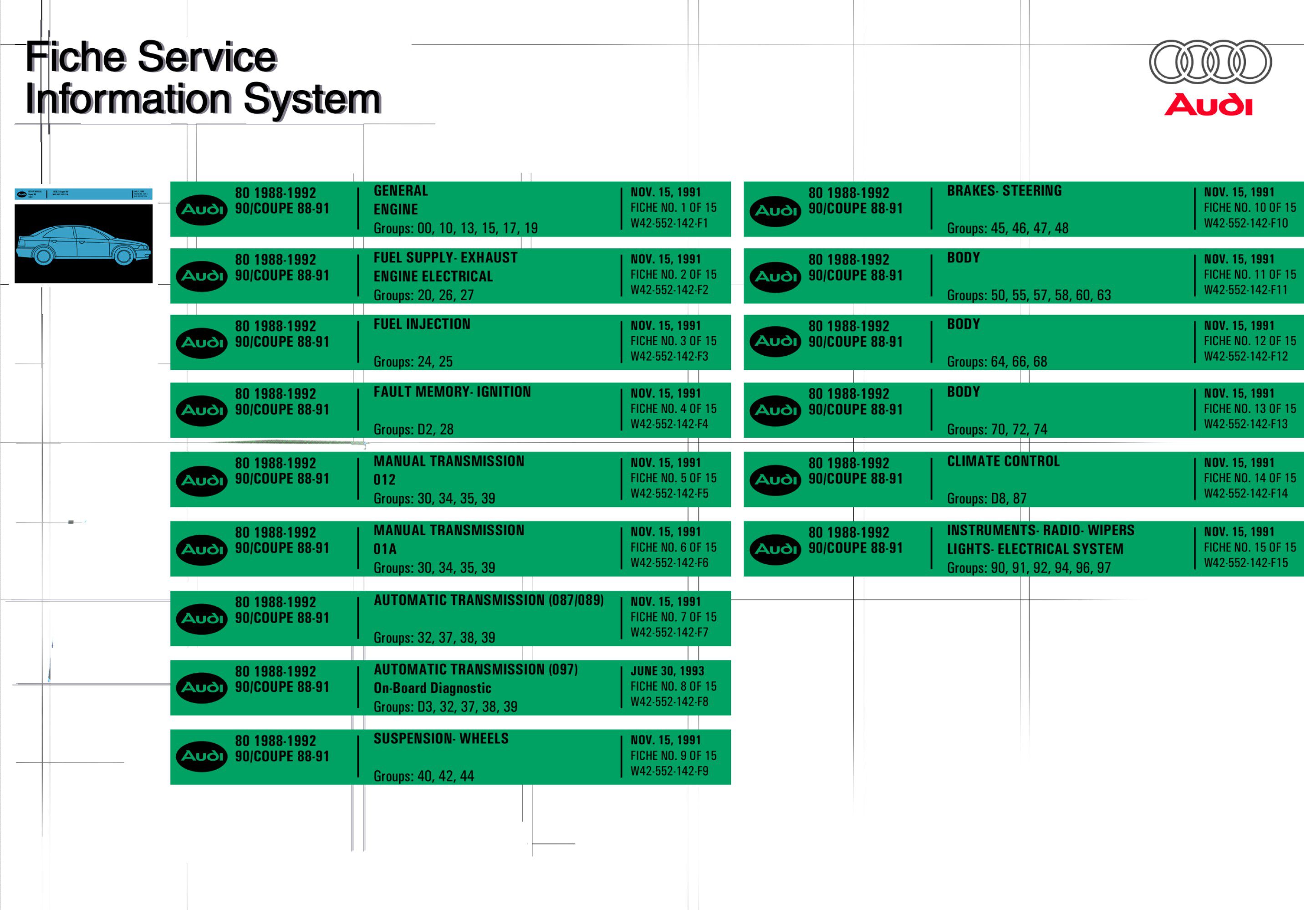 Audi 80 90 Coupe 1988 - 1992 Service Repair Manual