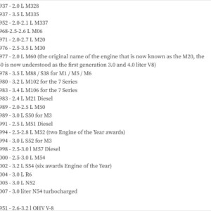 BMW All Engine Codes List