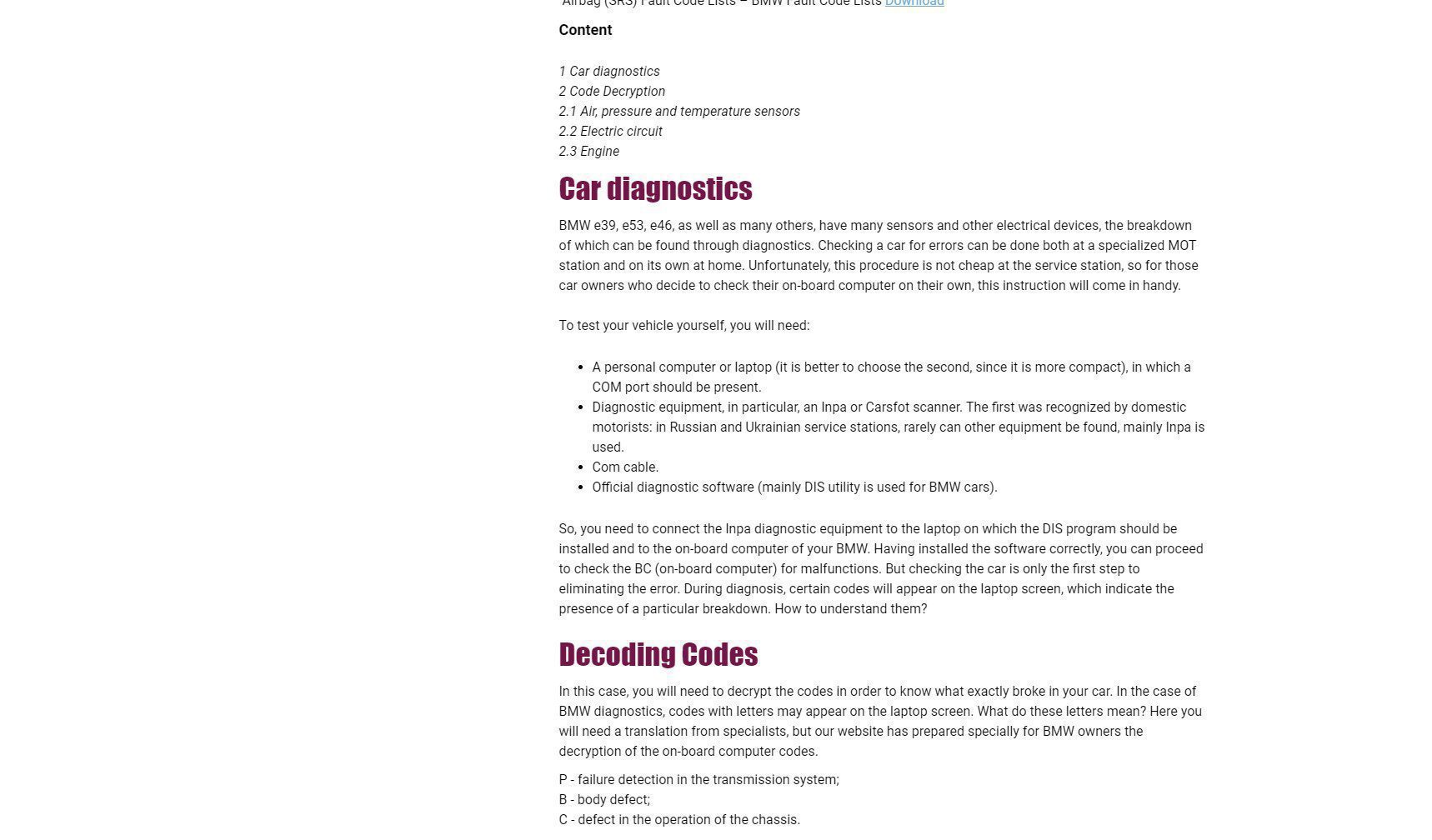 BMW Fault Code Lists – Guides