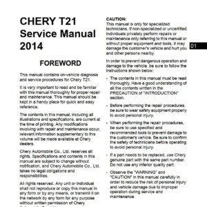 Chery Tiggo T21 2014 Service Repair Manual