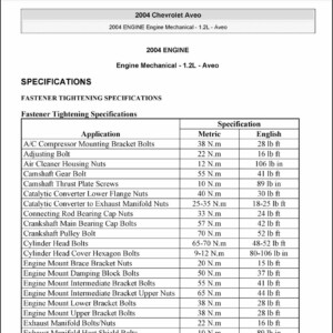 Chevrolet Aveo 2002 - 2006 Factory Service Repair Manual