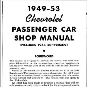 Chevrolet Passenger 1949 - 1953 Models Car Shop Manual