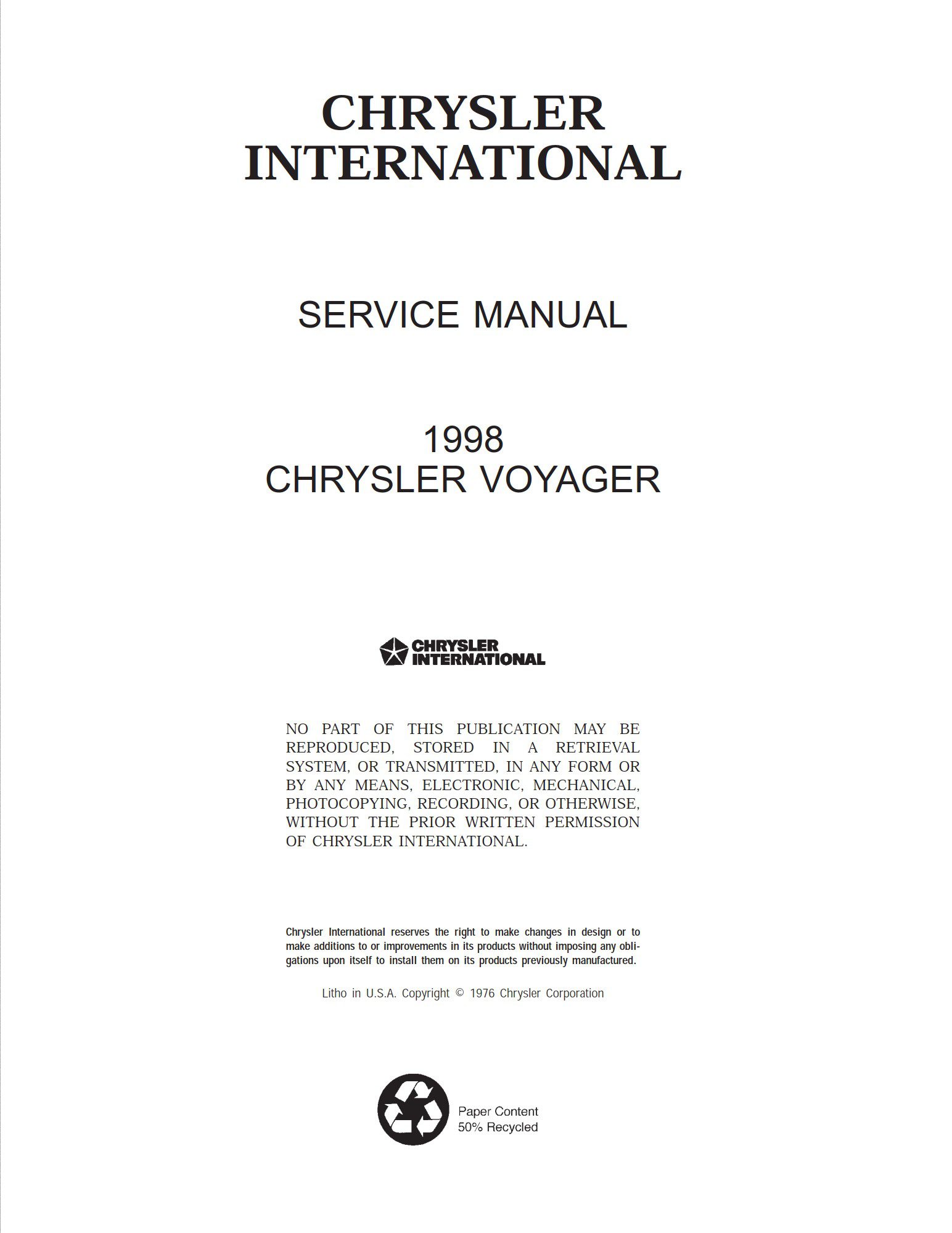 Chrysler Voyager GS 1996 - 1999 Service Repair Manua
