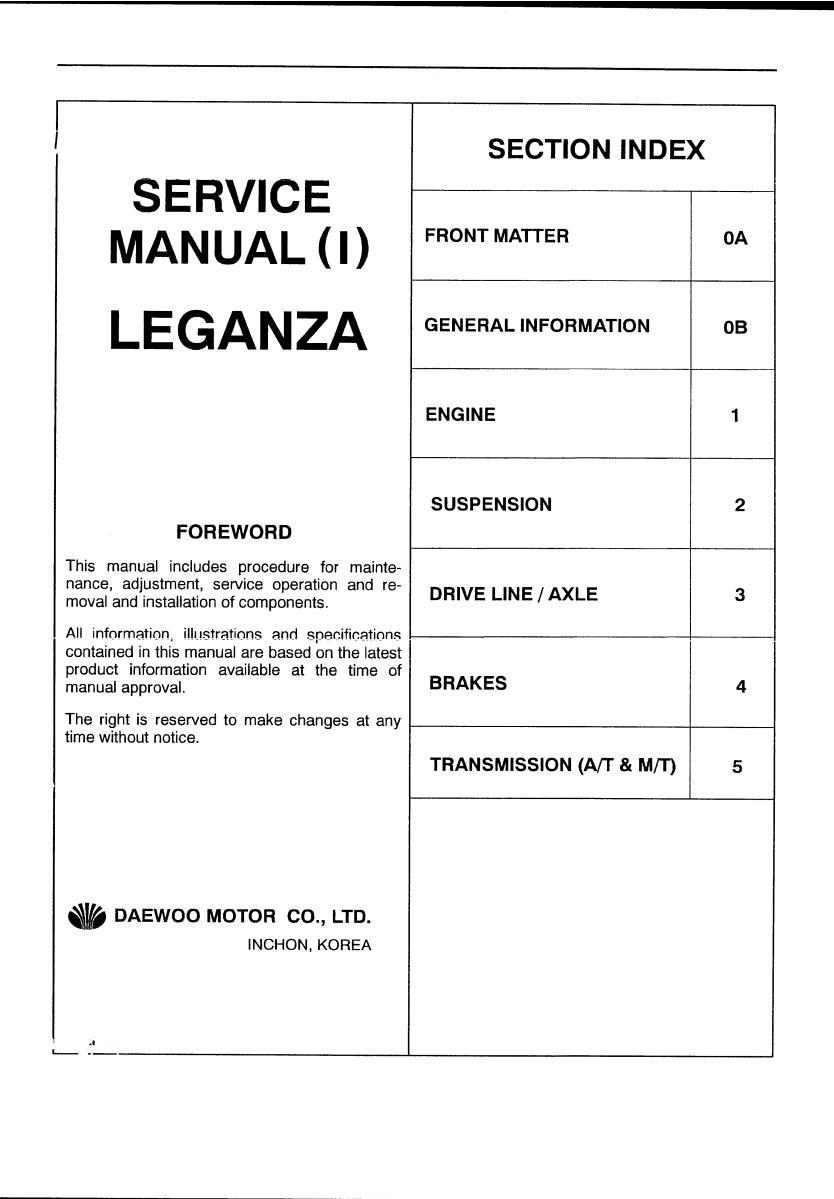 Daewoo Leganza Service Repair Manual part 1