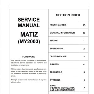 Daewoo Matiz 2003 Service Repair Manual