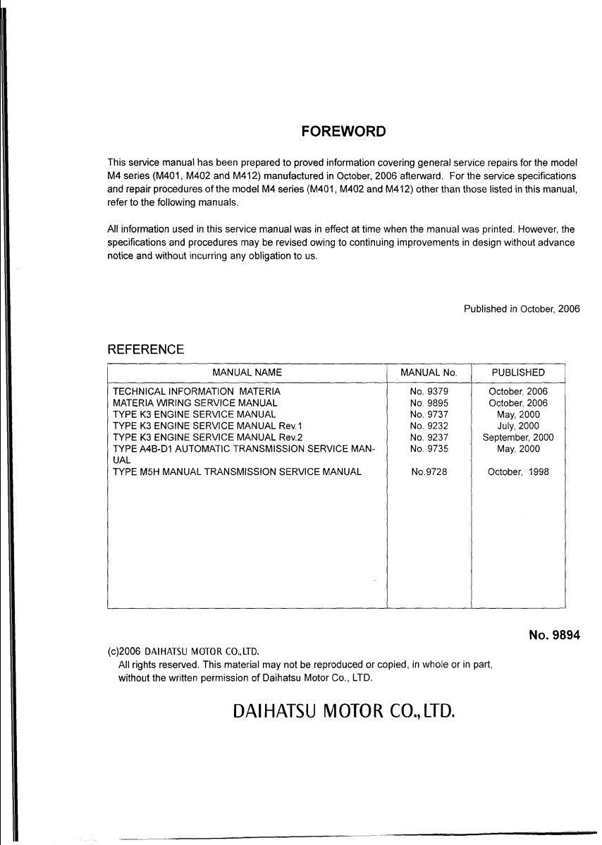 Daihatsu Materia 2006 - 2013 Service Repair Manual
