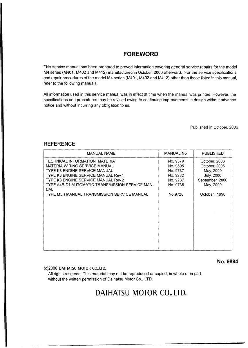 Daihatsu Materia Service Repair Manual