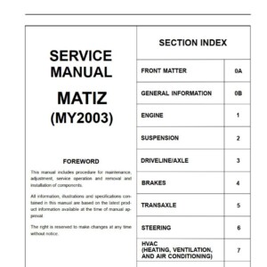 Deawoo Matiz MY 2003 Service Repair Manual