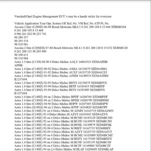 Ecu Code Opel
