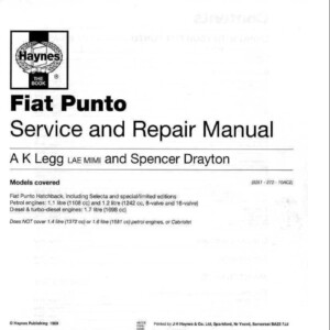Fiat Punto 1994 - 1999 Haynes Service Repair Manual
