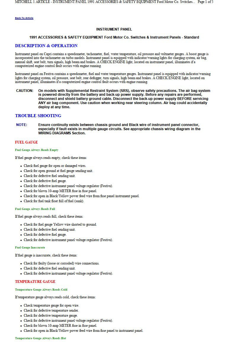Ford Festiva 1991 Shop Manual
