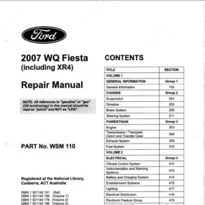 Ford Fiesta WQ 2007 including XR4 Workshop Repair Manual