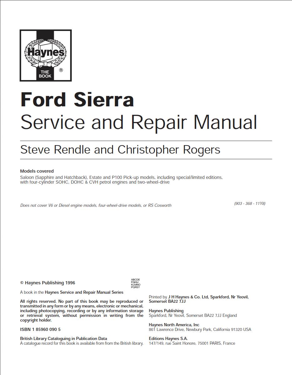 Ford Sierra 1982 - 1993 Service Repair Manual