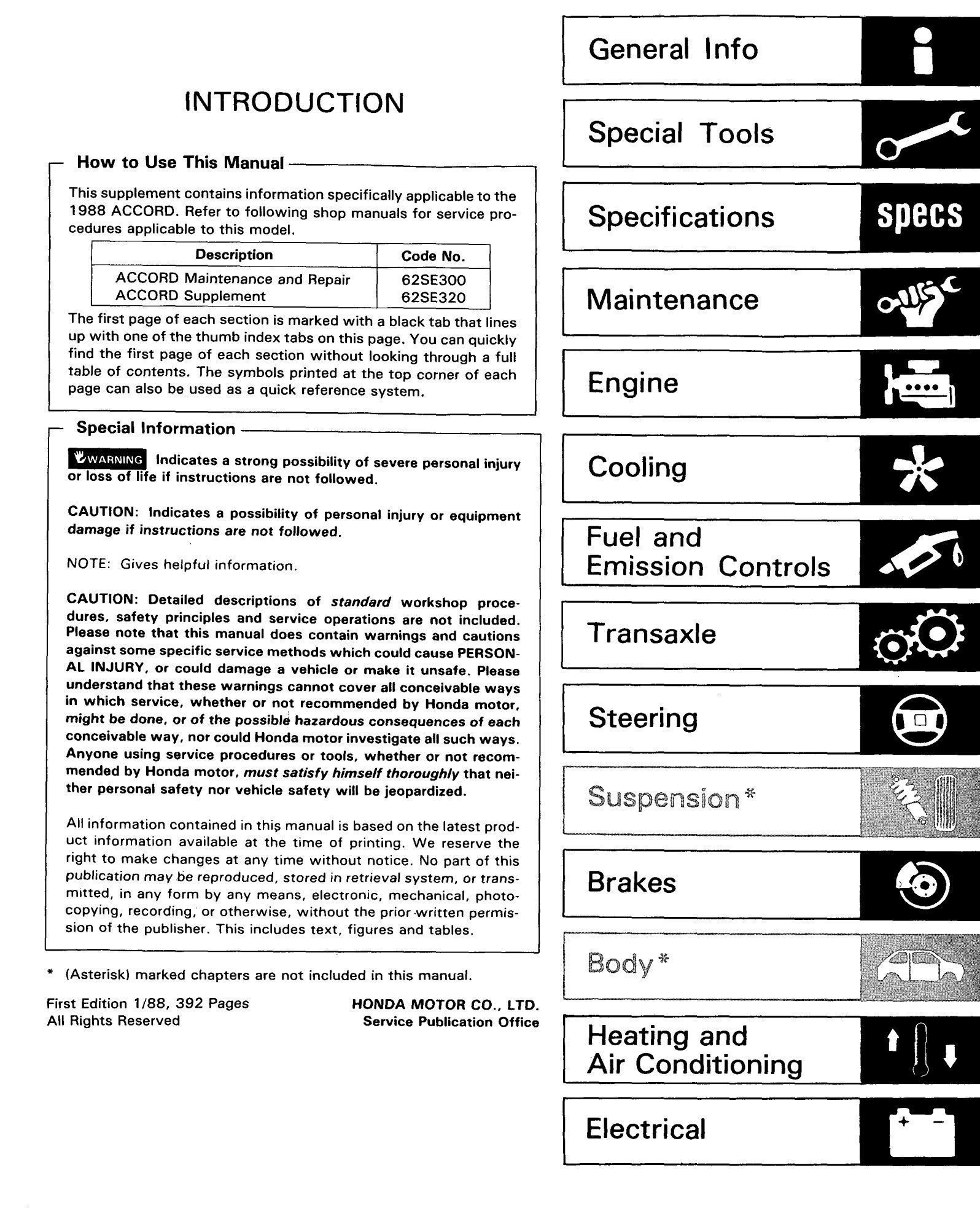 Honda Accord 1988 Service Repair Manual