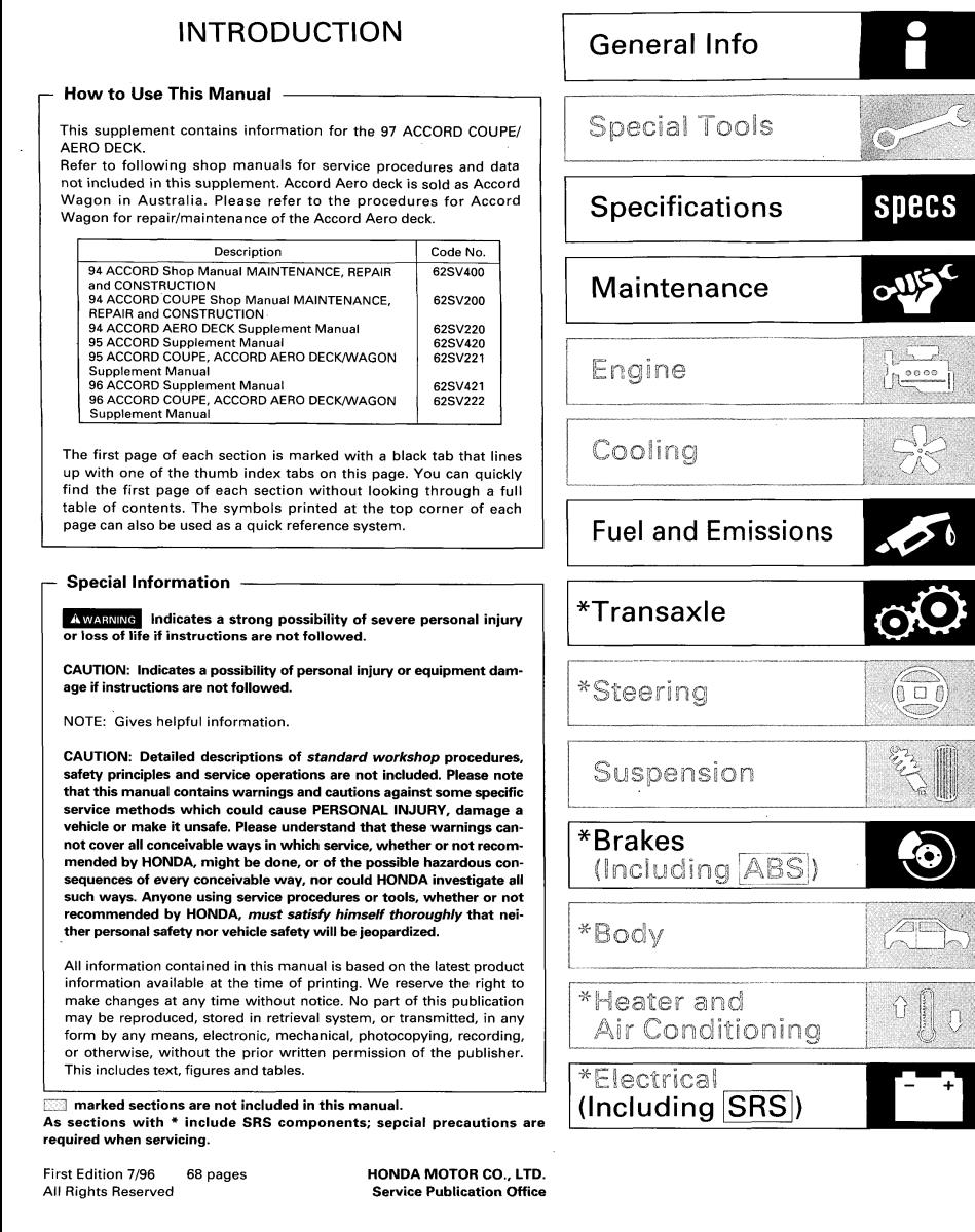 Honda Accord 1997 Service Repair Manual