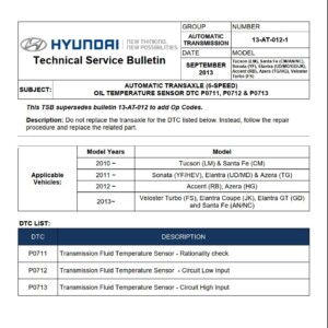 Hyundai AUTOMATIC TRANSAXLE error