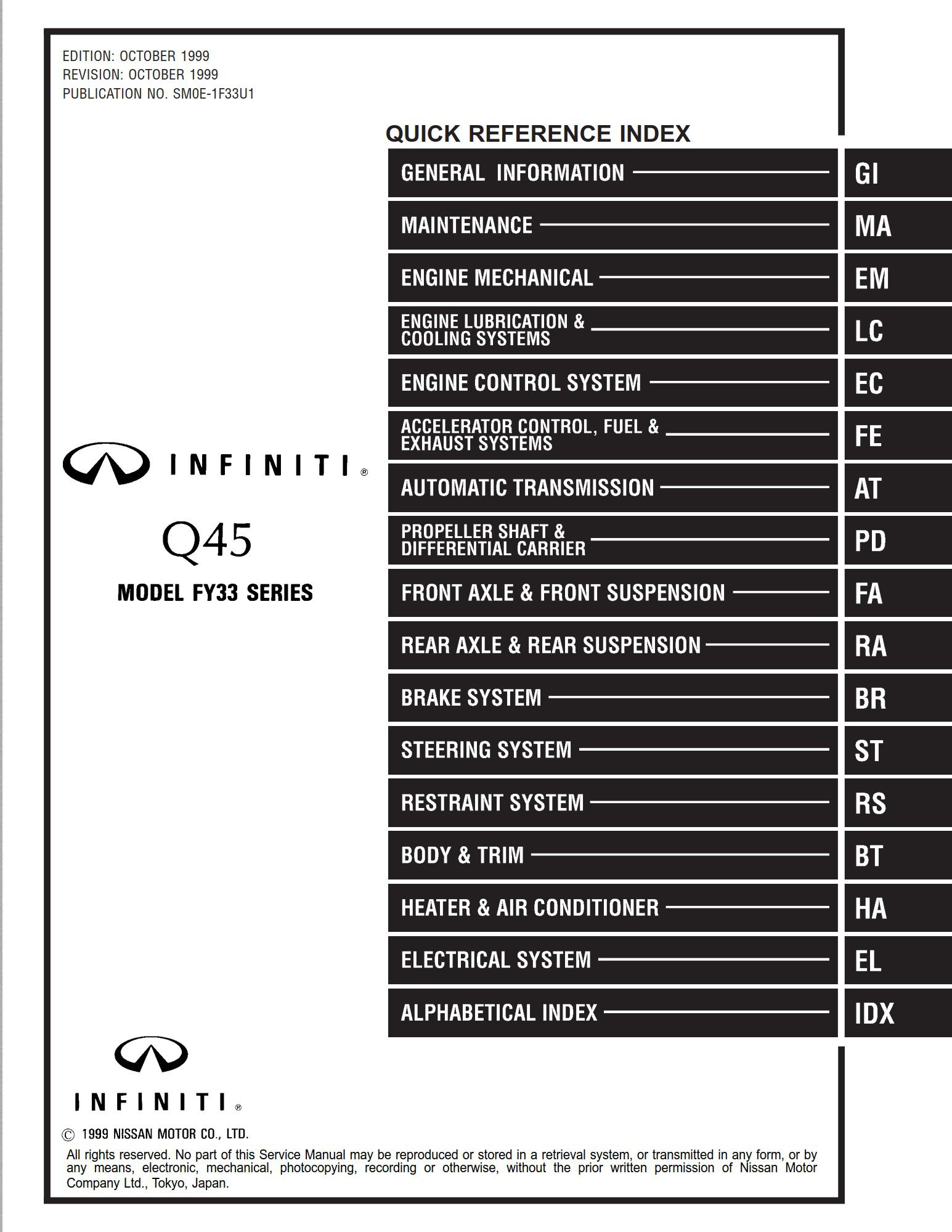 Infiniti Q45 Model FY33 Series 2000.5 Service Repair Manual SM0E-1F33U1