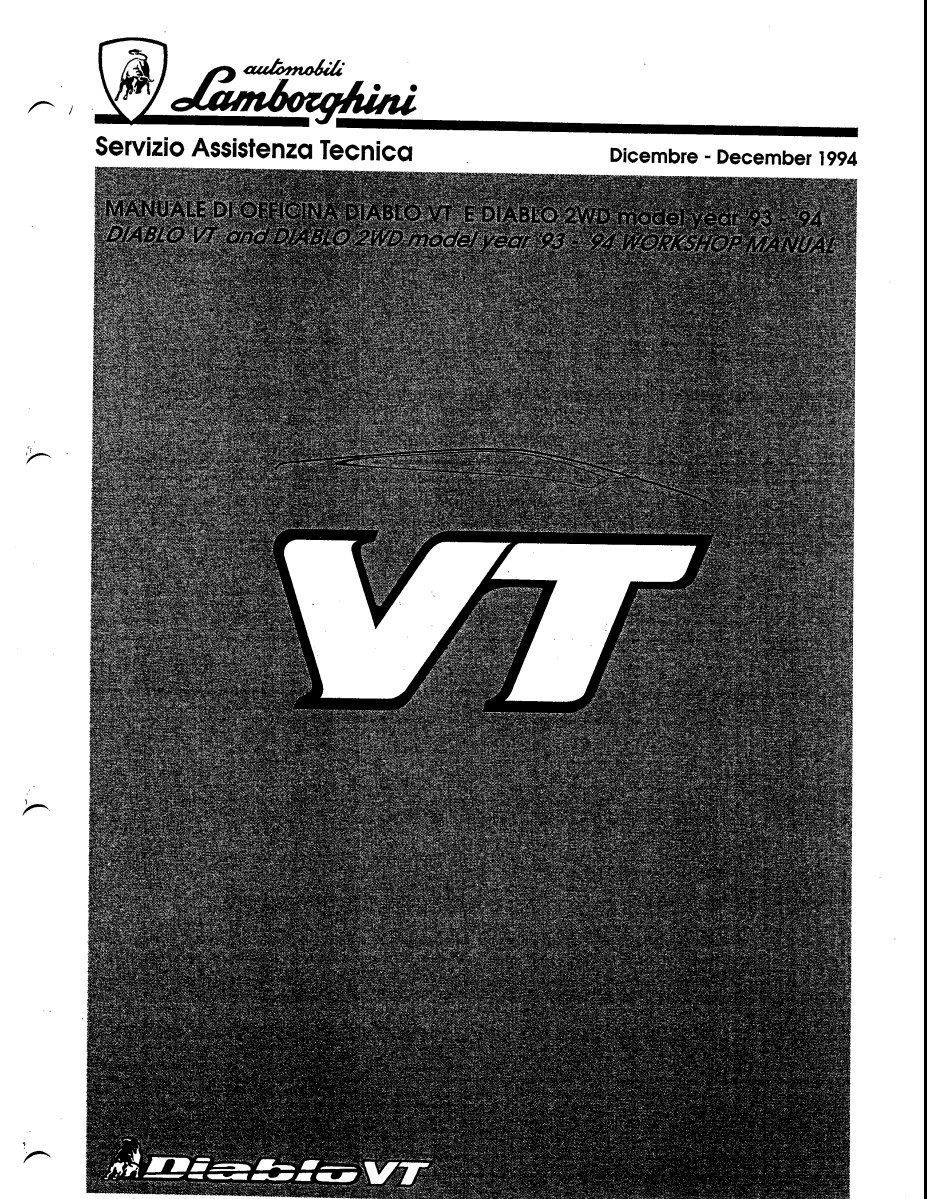 Lamborghini Diablo VT Diablo 2WD 1993 - 1994 Service Repair Manual