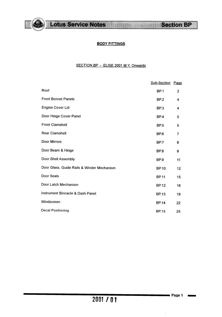 Lotus Elise 2001 Service Repair Manual
