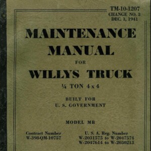 Maintenance Manual for Willys Truck MB JEEP 1941 Manual GPW TM 10-1207