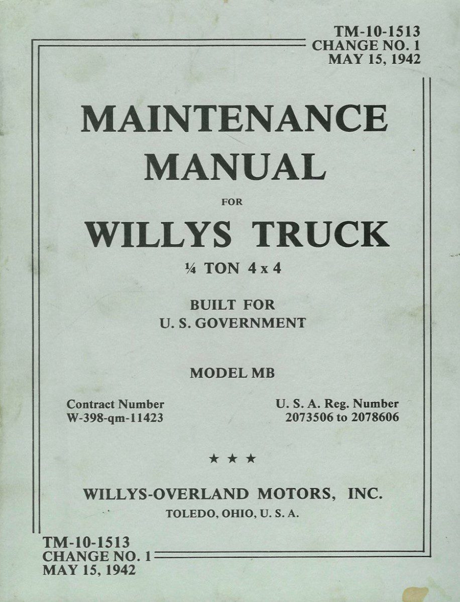 Maintenance Manual for Willys Truck MB TM 10-1513