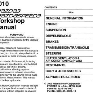 Mazda 3 Mazdaspeed 3 2010 Workshop Manual