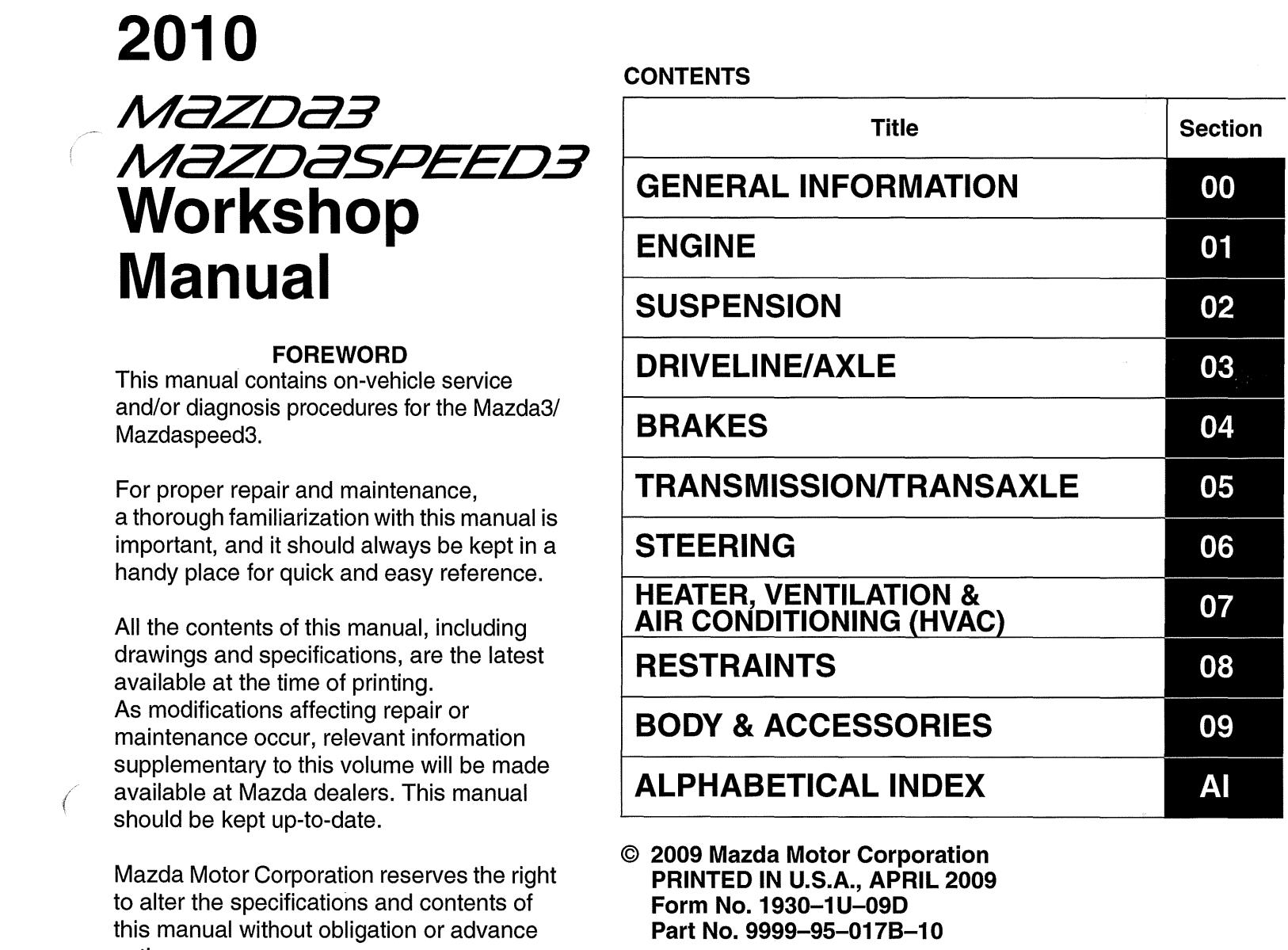 PDF ONLINE Mazda 3 Mazdaspeed 3 2010 Manual